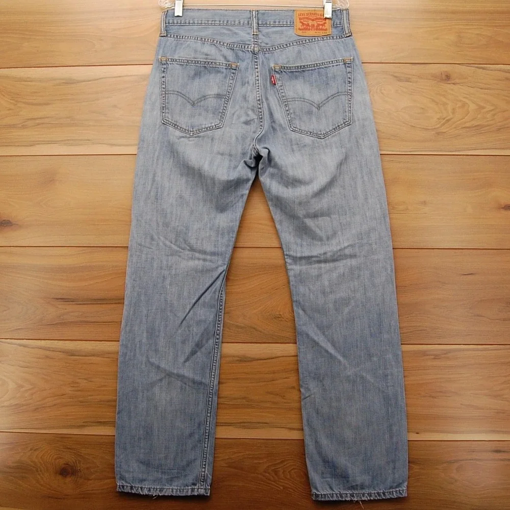 Levis 505 Jeans Mens 33x32 Light Blue Straight Leg Distressed Zip Fly 00505-0235